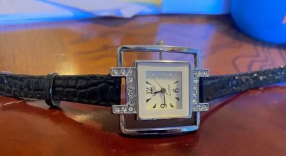 Women's Expo Quartz Watch with Black Band Crystal Accents